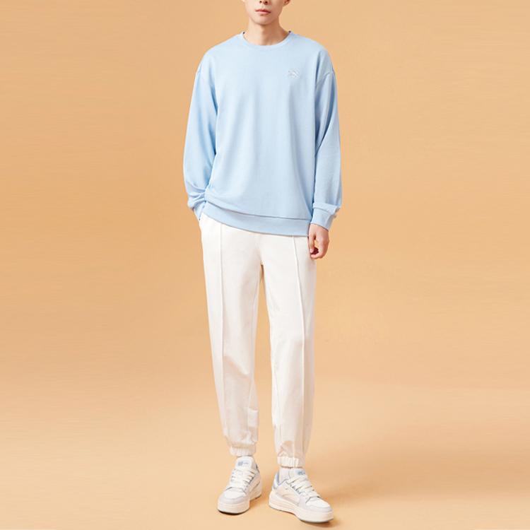 Anta Solid Color Crew Neck Pullover Sweatshirt Unisex sweatshirt Light-Blue 972348710-2