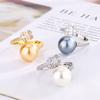 Jewelry Copper Platinum Plated Pearl Adjustable Ring Women 12Mm