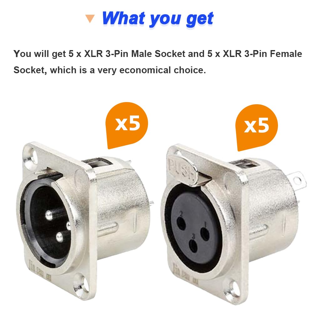 Adaptor audio Xiatiaosann XLR cu 3 pini, mufă XLR masculină cu 3 pini, adaptor de montare pe panou, mufă XLR feminină cu 3 pini, adaptor de montare pe panou pentru