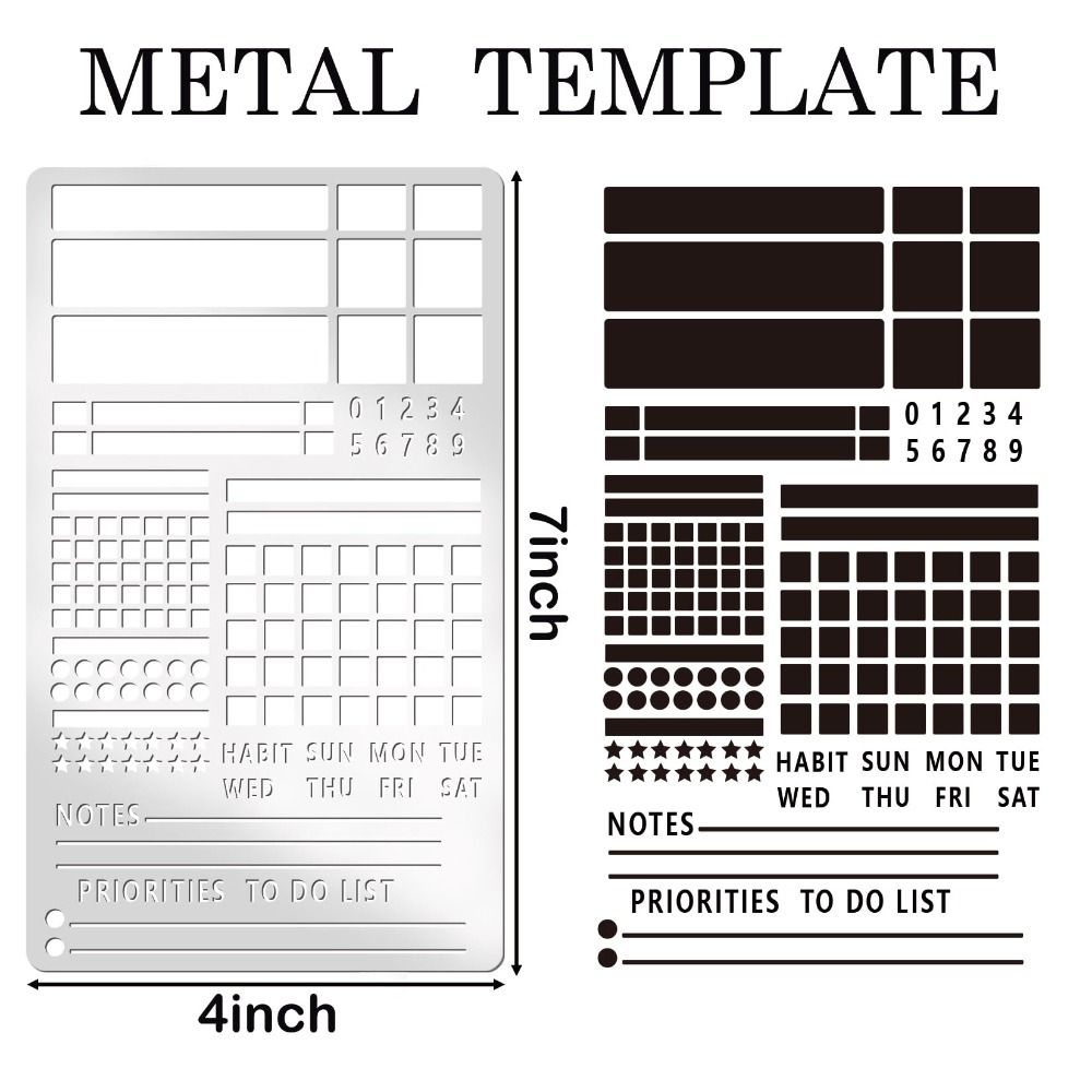 Vintage Stainless Steel Template Ruler Hollow Double-Sided Template Planner Stencil DIY Portable Drawing Ruler for Scrapbooking
