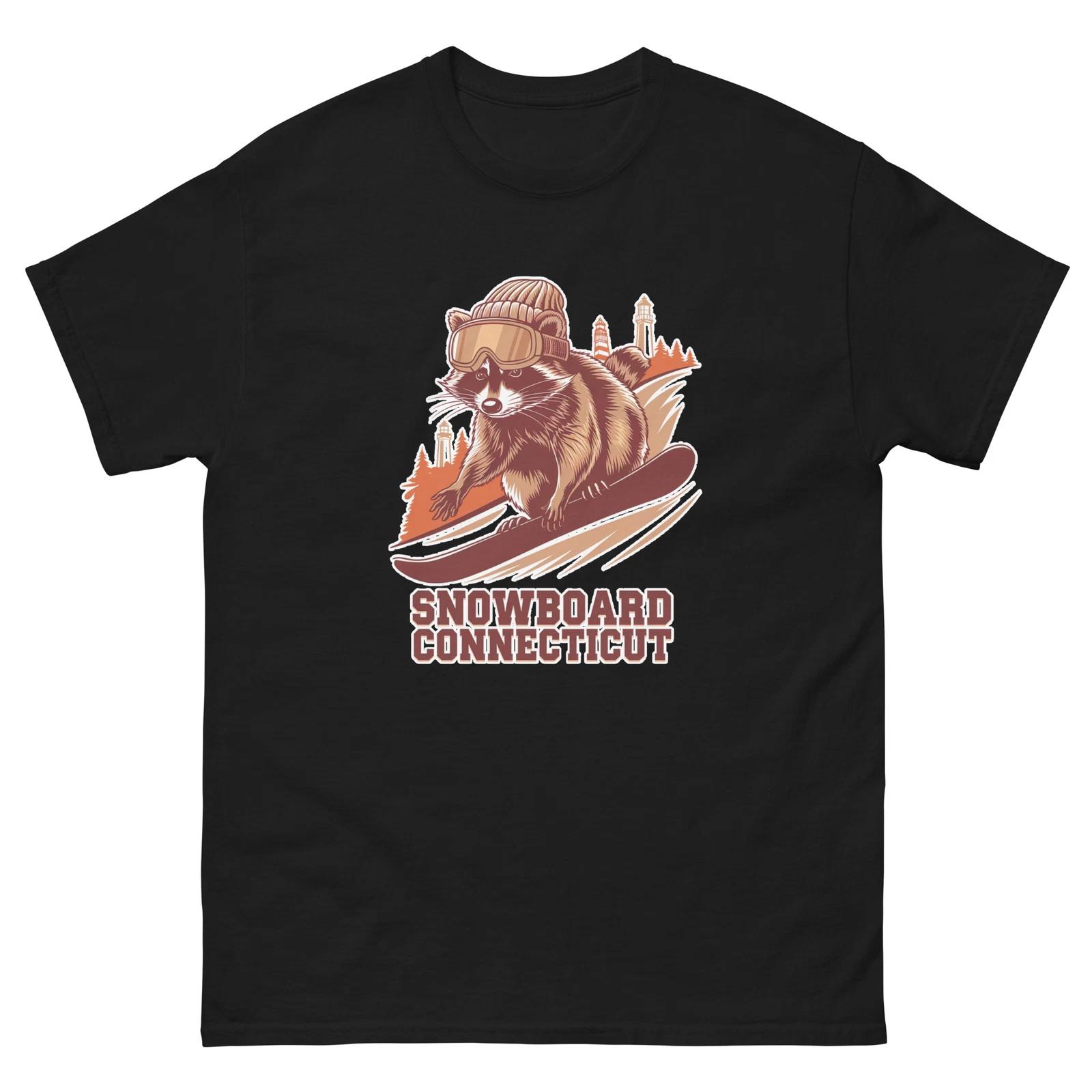 Snowboard Connecticut Raccoon USA Snowboarding Animal T-Shirt S