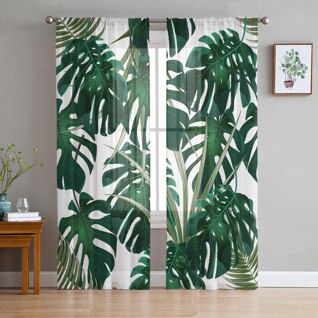 Green Leaves Jungle Plant Nature Modern Tulle Curtains For Living Room Sheer Curtain Bedroom Voile Decorative Window Treatments