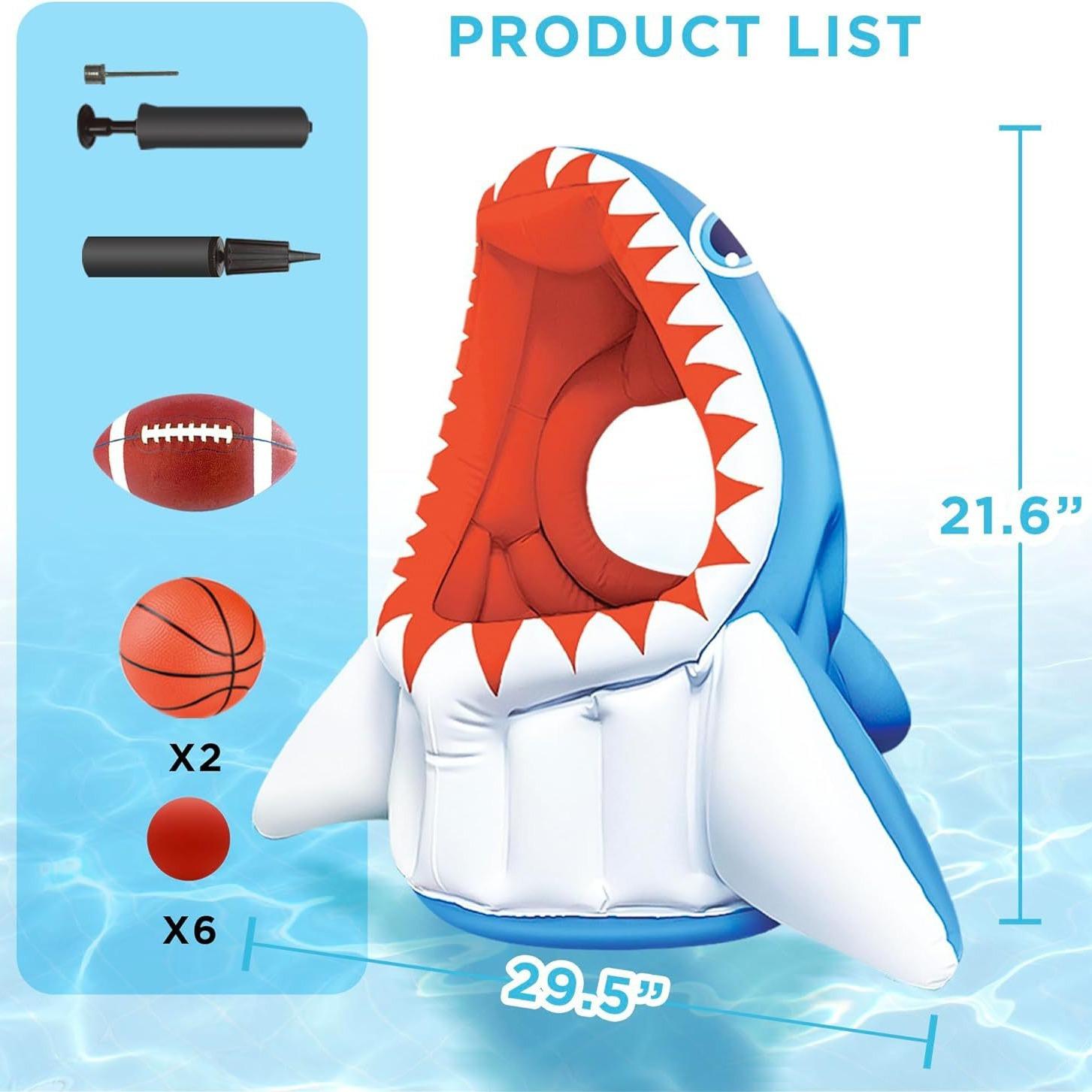 

Надувной бассейн с акульей тематикой - плавающее баскетбольное кольцо и игра с бросанием воды для водных игр детей синий
