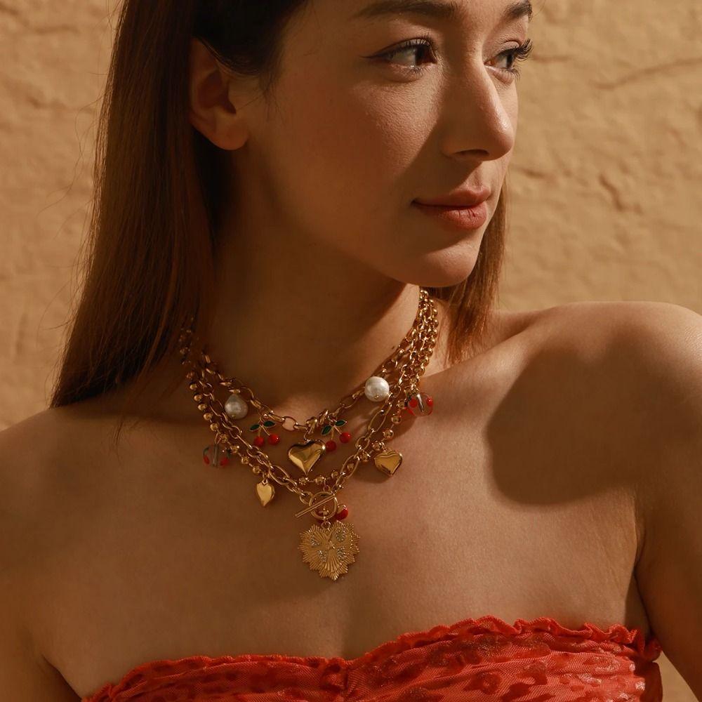 Retro European Style Strawberry Necklace Fruit Series Love Chain Choker Cherry Bracelet  Travel