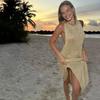 European And American Beach Blouse Halter Slim Sequined Long Bikini Swimsuit Sunscreen Skirt Women