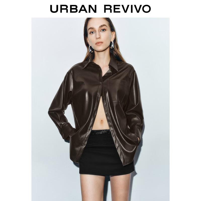 UR 2025 Autumn Modern PU Long Sleeve Open-Front Shirt