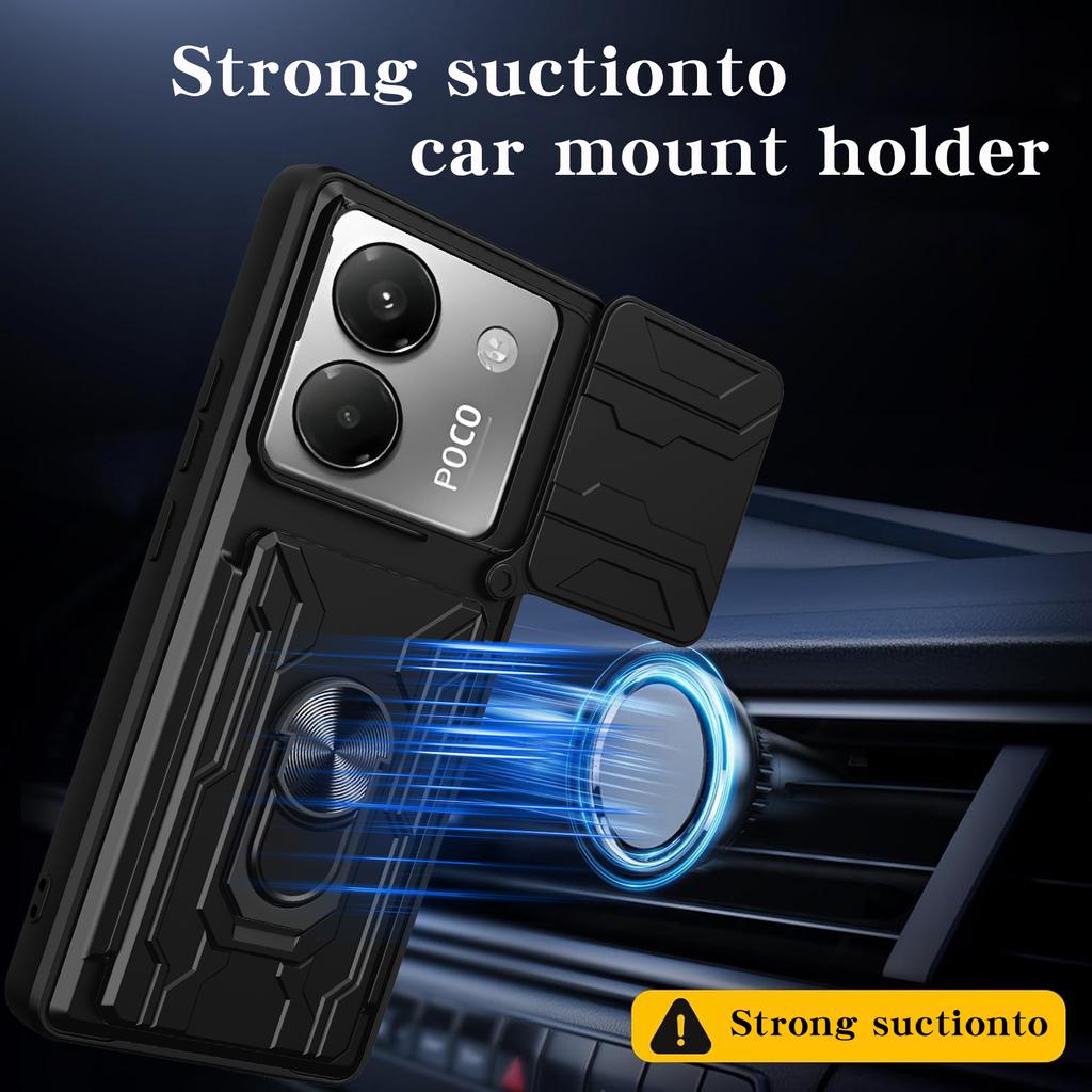 For Xiaomi Poco M7 Pro 5G Case PC+TPU Kickstand Phone Back Cover with Camera Slider
