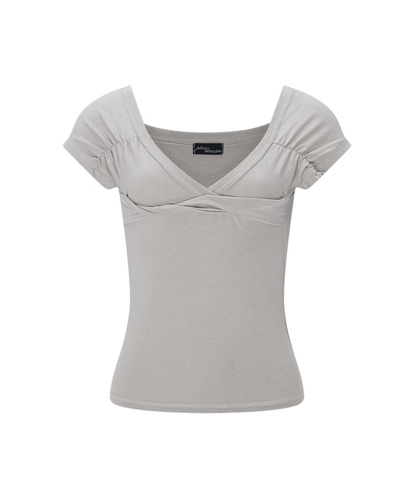 Peullijeunopallou Marin Strap Shirring Short Sleeve Top (Ash Beige)