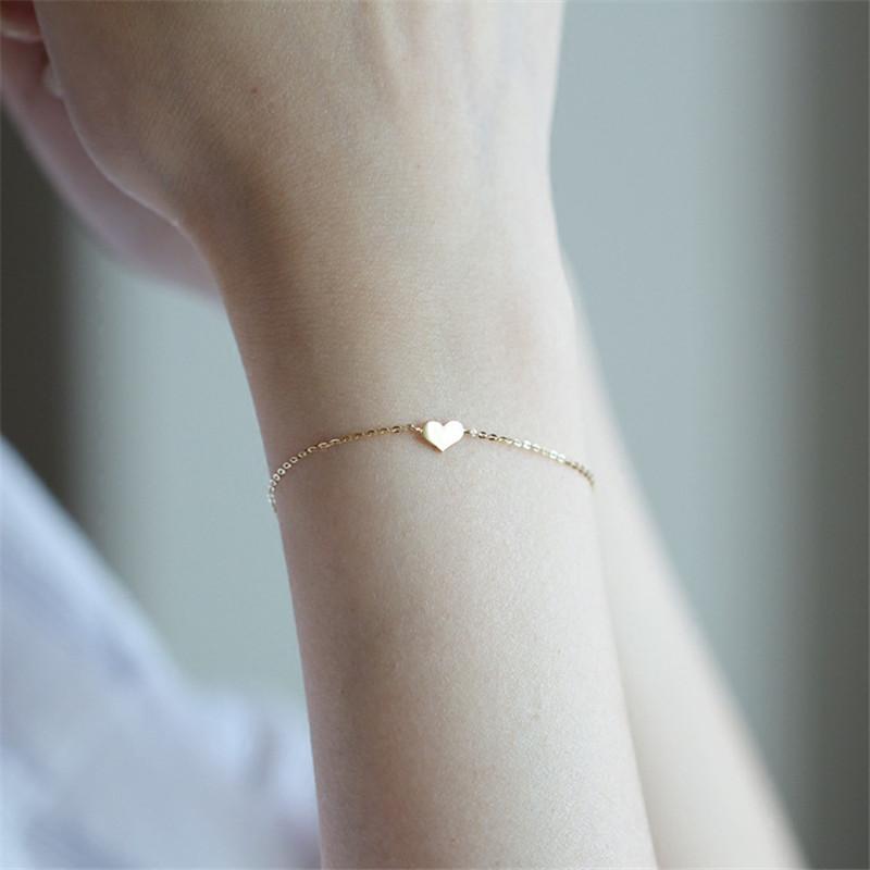 

925 Sterling Silver Korean Version Simple Heart Stick Chain Bracelet Women Fashion Charm 14k Gold Jewelry Accessories 15 3cm&Gold