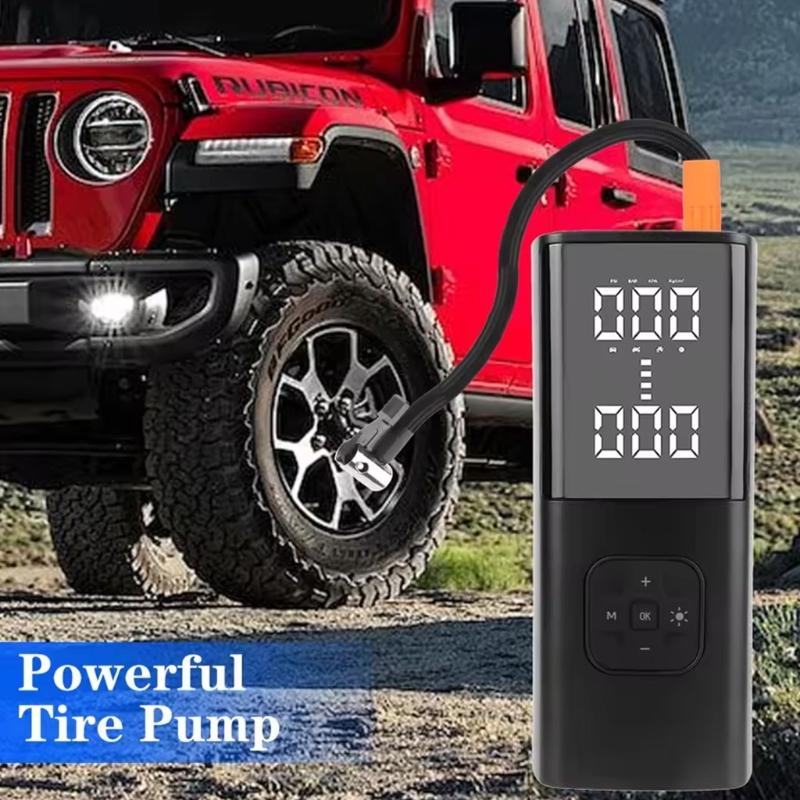 Bike Car Starting Device Jump Starters Digital Tire Inflator, with LED Light for Unexpected Low Tire Pressure Situations