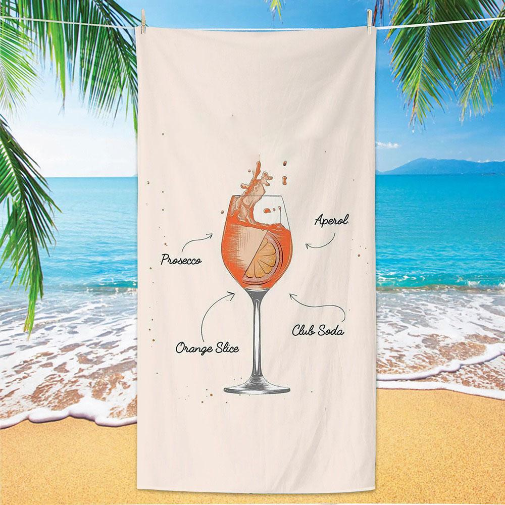 Orange Cocktail Polyester Beach Towel Summer Drink Printed Bath Towel Quick Dry Sand Free for Pool Party Holiday Seaside Spa