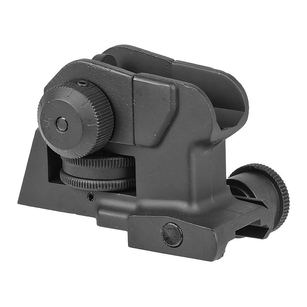 Ryohin Buhin 20mm Rail Compatible E&C LMT M4 Tactical Rear Sight Replica, Zinc Alloy, Switchable Zero & Peep, Black