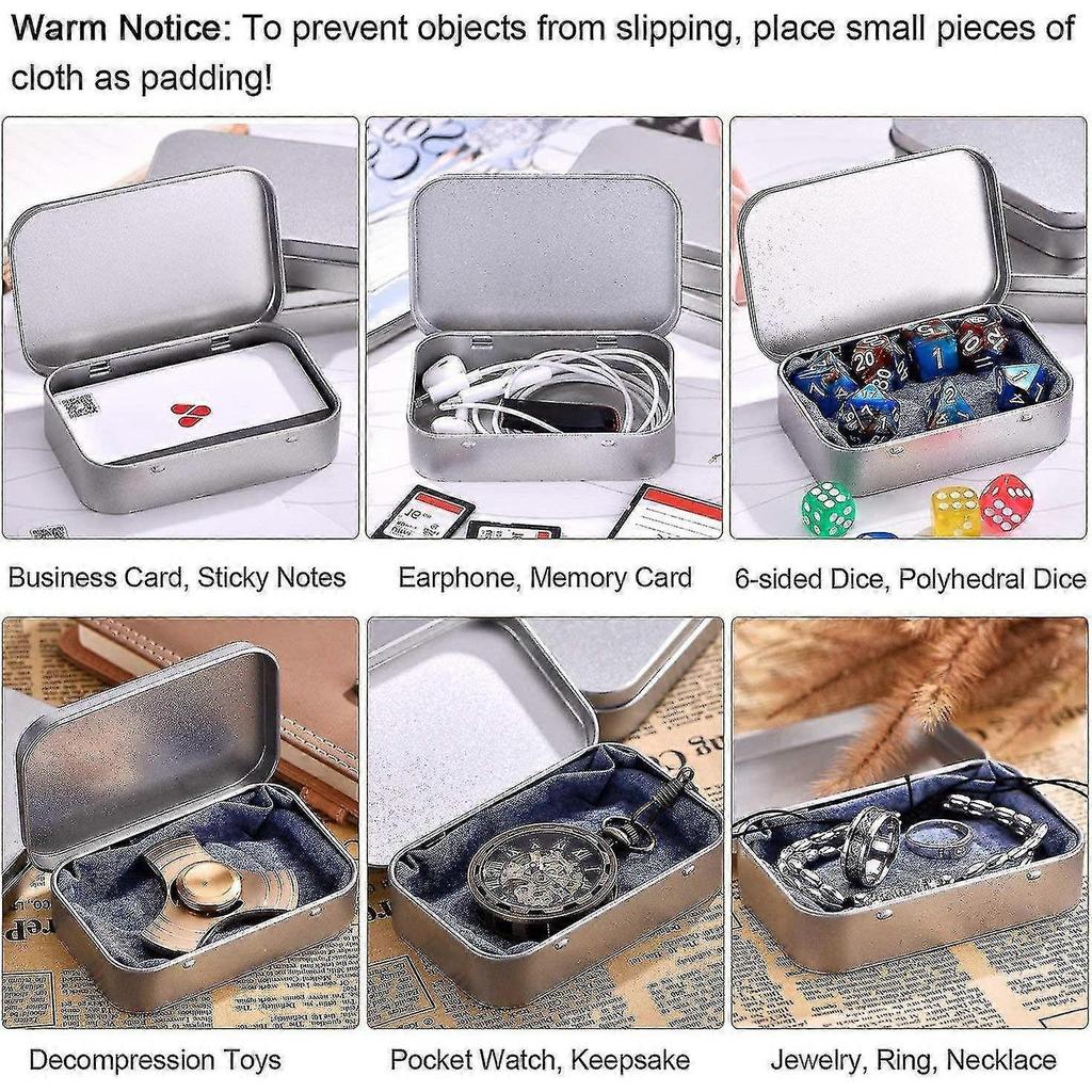 10 Piecesyaju Silver Metal Rectangular Empty Hinged Tins Box Containers Basic Necessities Tins Mini Portable Box Small Storage Kit Gift Card Tin Hold
