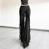 Flounce Trim High Waist Flared Pants Women Slim Fit Stretchy Long Trousers Fashionable Design