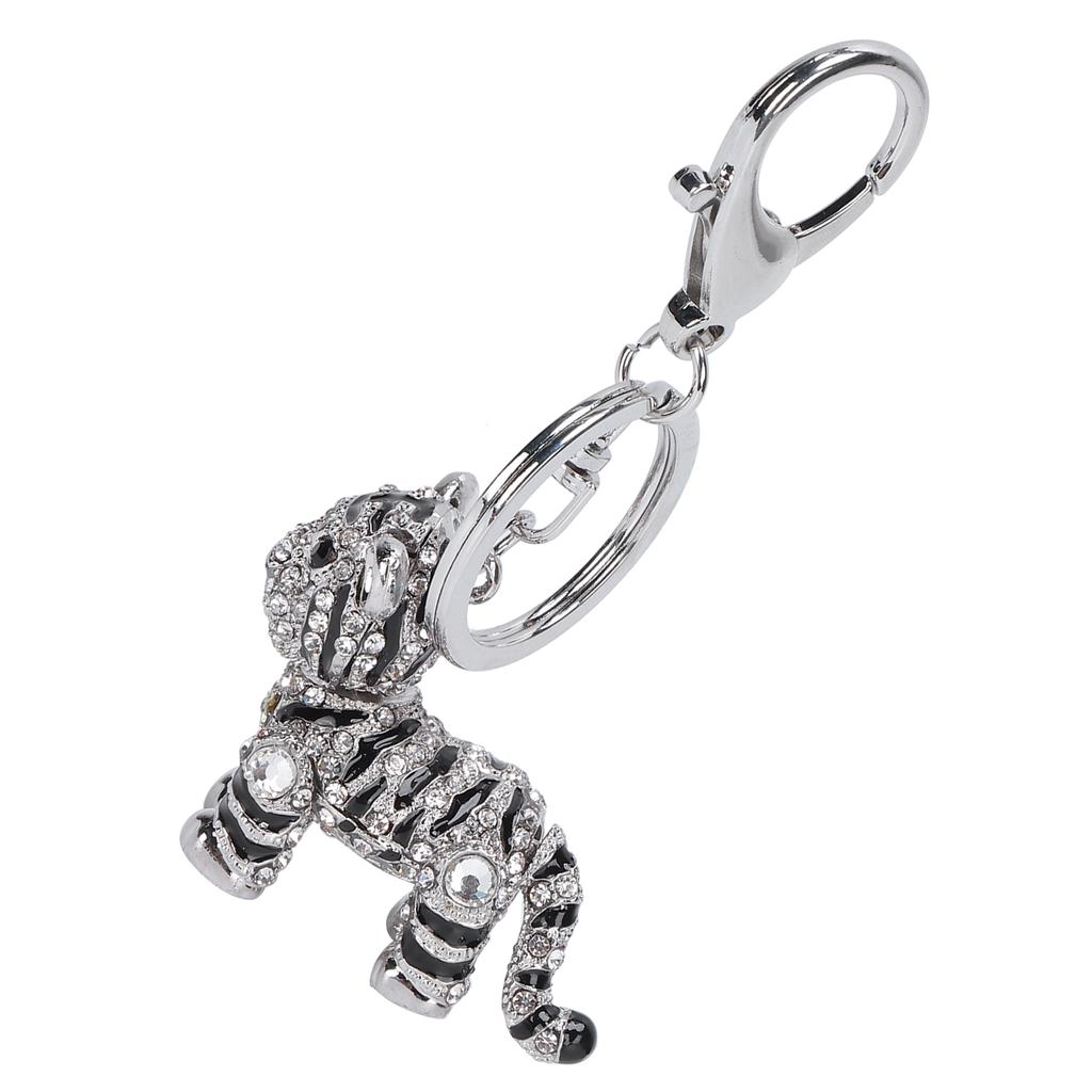 Breloc 3D Tigru Argintiu Aliaj de Zinc Stras Bijuterie Strălucitoare Accesoriu pentru Geantă Dama Pandantiv