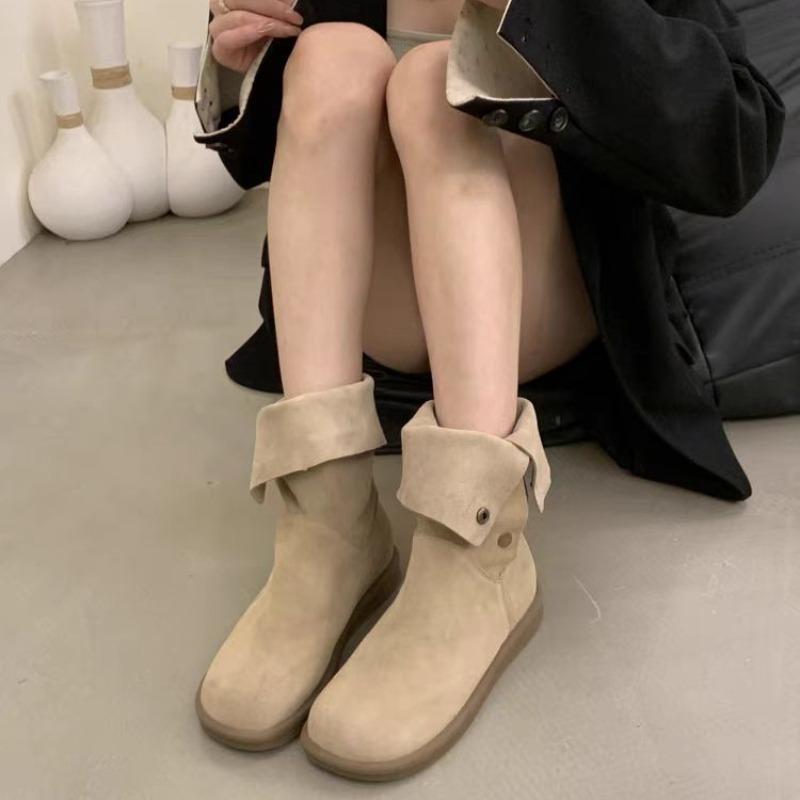 Flats Women Mid Calf Boots Winter Suede Fashion Leisure Suede Shoes Woman 2025 Trend New Brand Designer Walking Cozy Casual Snow
