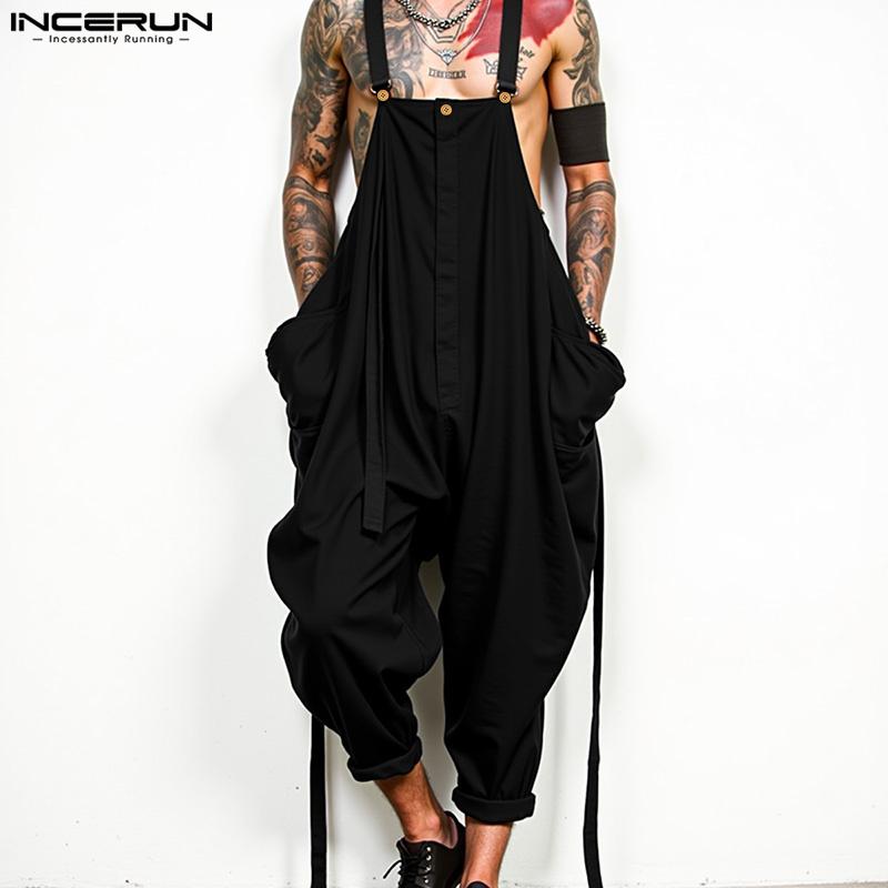 INCERUN Herren Hosenträgergurt Lange Baggy Drop-Crotch Jumpsuits Cargo Overalls