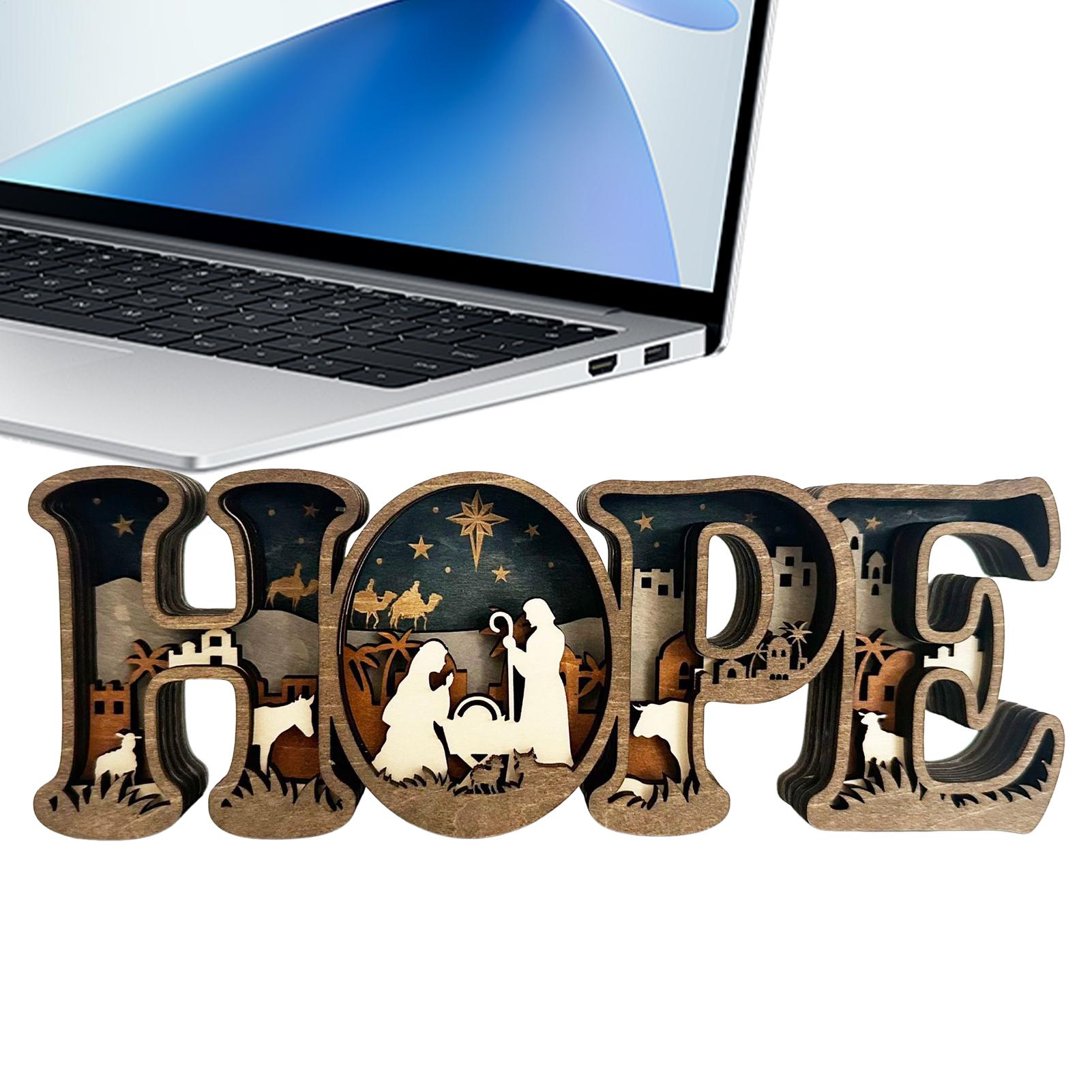 

3D Wooden HOPE Letters Home Decor Nativity Manger Lamp Jesus Birth Horse Trough HOPE Alphabet Desktop Wooden Ornament China Mainland