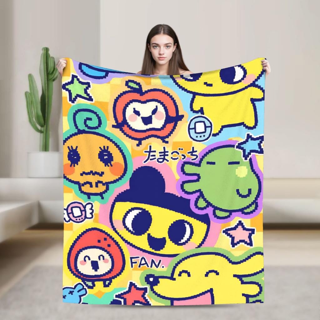 Japanese Cute Tamagotchis Blanket Flannel Funny Breathable Throw Blanket for Coverlet Autumn/Winter