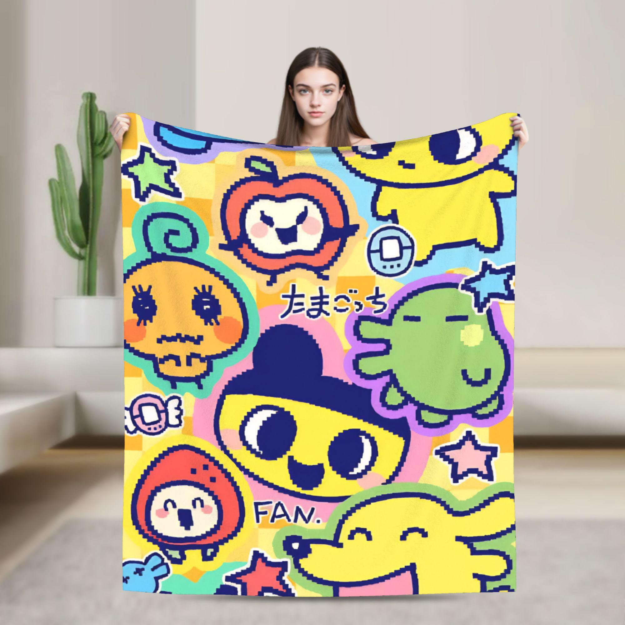 

Cartoon Cute Tamagotchis Game Flannel Blanket Creative Throw Blankets for Sofa Bedding Lounge 150*125cm Rug Piece 130cmx150cm