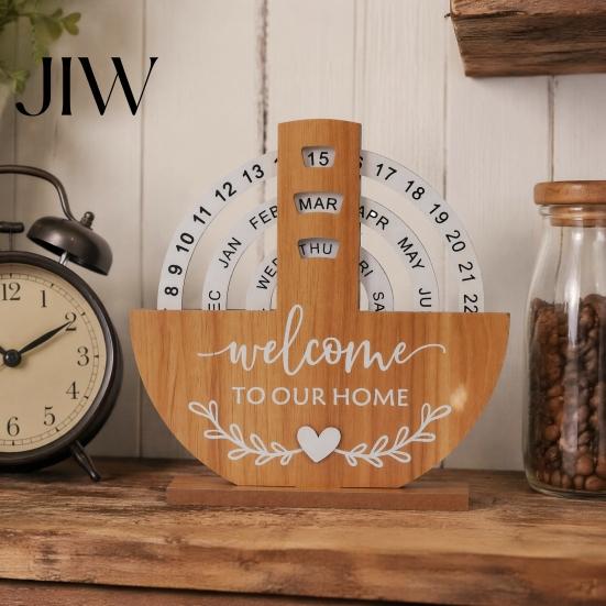 Wooden Perpetual Calendar Calendar, Manual Rotating Desk for Home Office Minimalist Wood Block Decor, Creative Natural Date Month Week Display Desktop