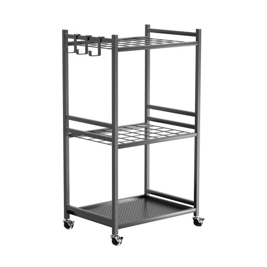 Garden Tool Organizer, 35-Slot Steel Rolling Rack with Wheels, Adjustable Feet Yard Tool Rack for Shovels, Rakes, Brooms and Cleaning Equipment,