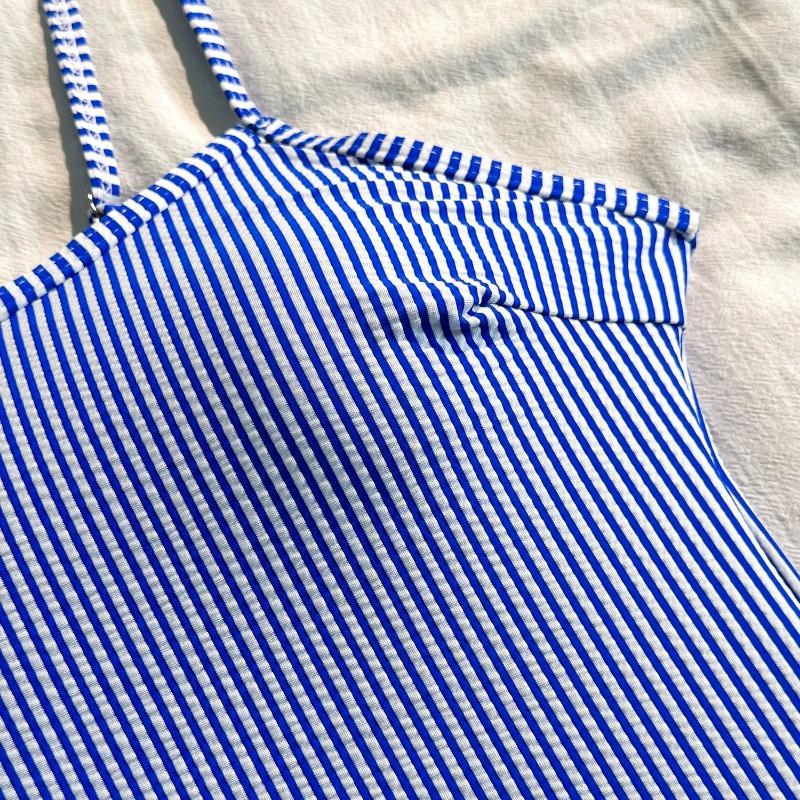 Women Sexy Striped Drawstring Backless Slimming One Piece Swimsuit