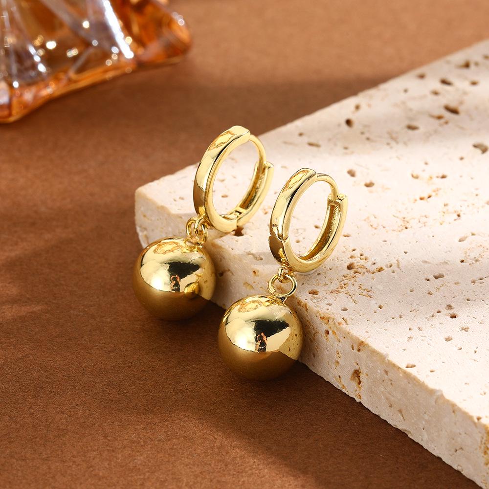 Women's Fashion Smooth Round Ball Hoop Dangle Earrings - Elegant, Simple & Versatile Design