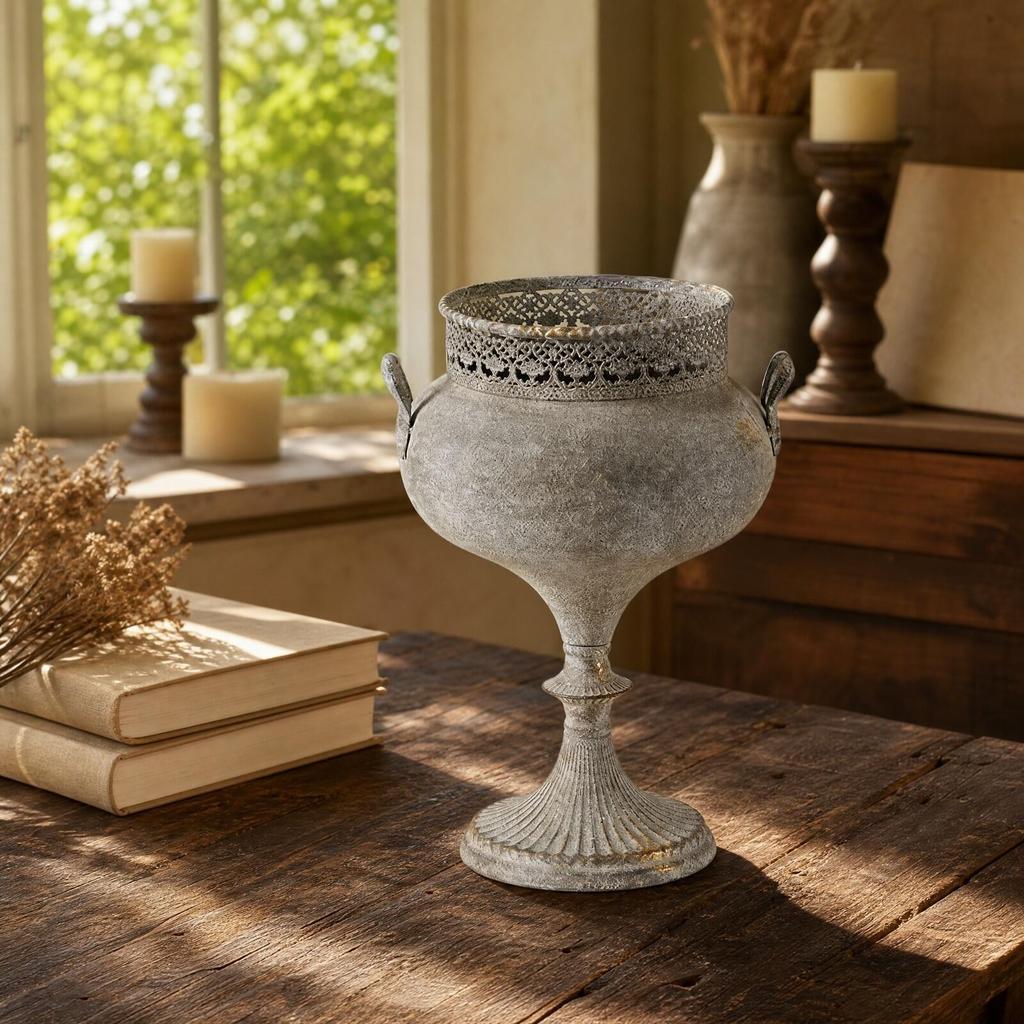Iron Ornamental Planter Metal Oval with Openwork Rim Ornate for Balcony