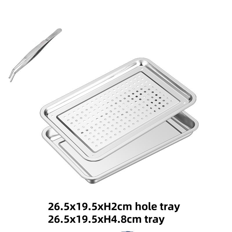 

stainless steel rectangle dinner tea tray double 2 layer dumpling oil leaking hole basin steaming draining hole plate with basin