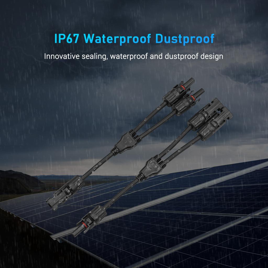 Y Branch Solar Connectors Parallel Cable Adapter 2-Way Solar Cable Connector Self-locking IP67