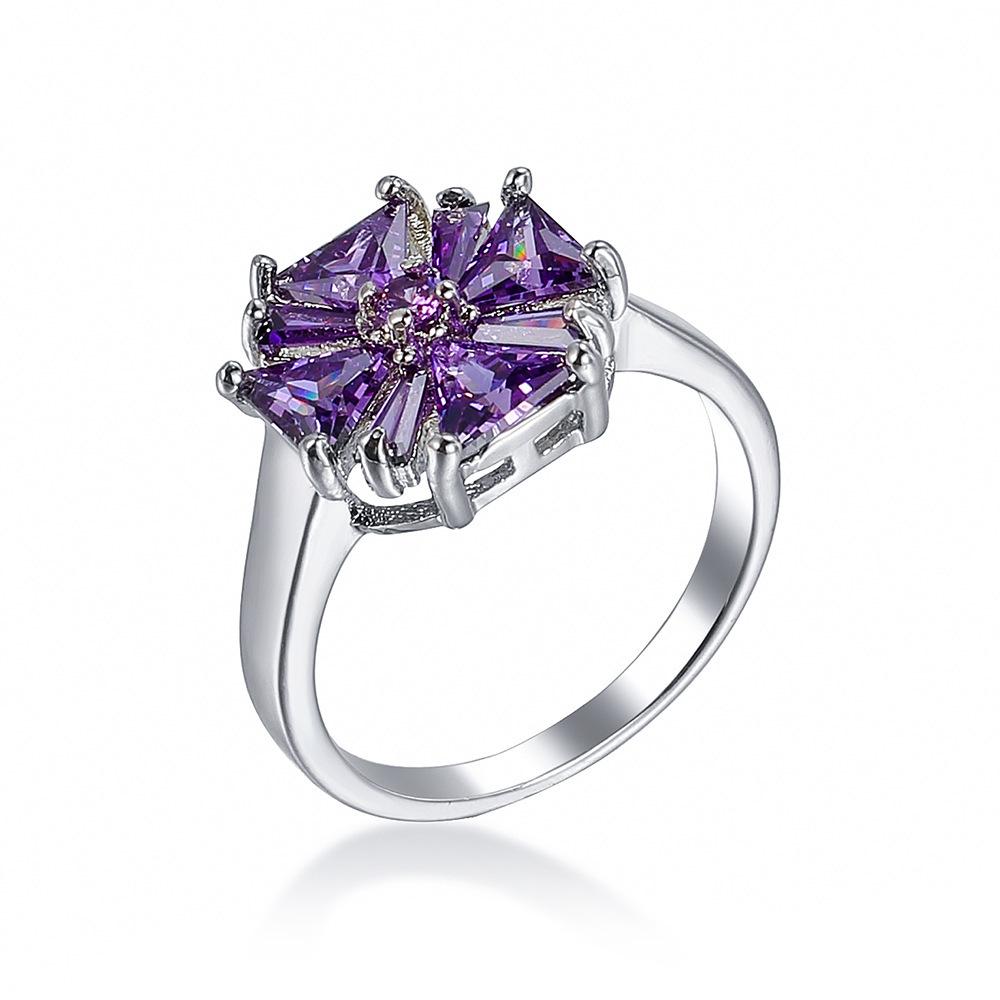 SODROV Purple Zircon Creative Flower Design Ring