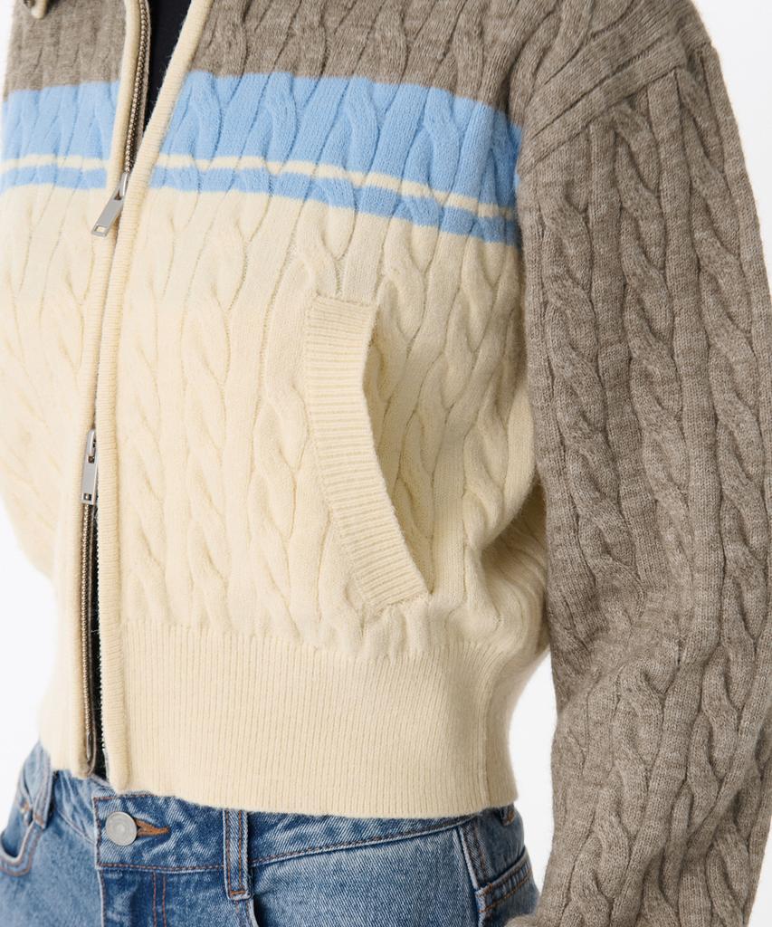 MUSINSA STANDARD WOMAN Women'S Color Block Cable Knit Zip-Up [Heather Beige]
