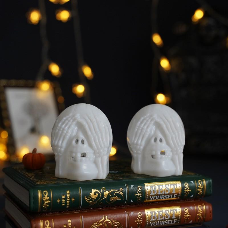 Halloween Skull LED Night Light Set - 3pcs Blind Deaf Mute Decor Party Home Office Decoration