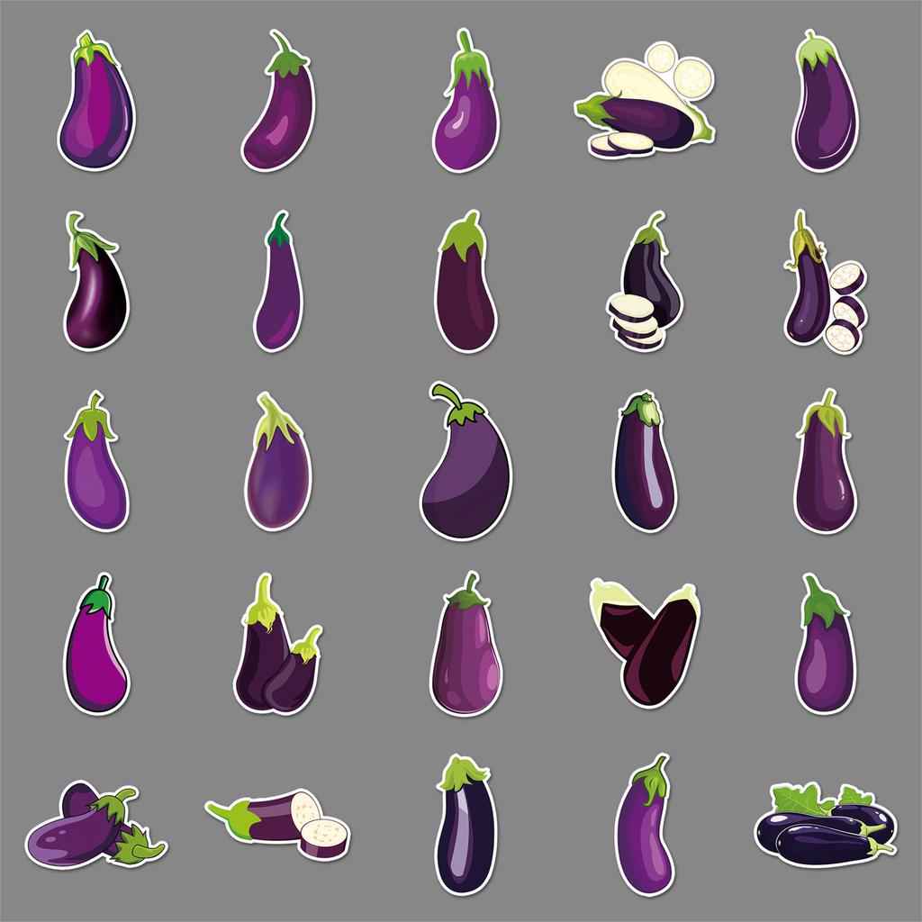 50 Eggplant Graffiti Stickers Personalized Cartoon Cute Vegetable Decoration Refrigerator Water Cup Mobile Phone Case Stickers