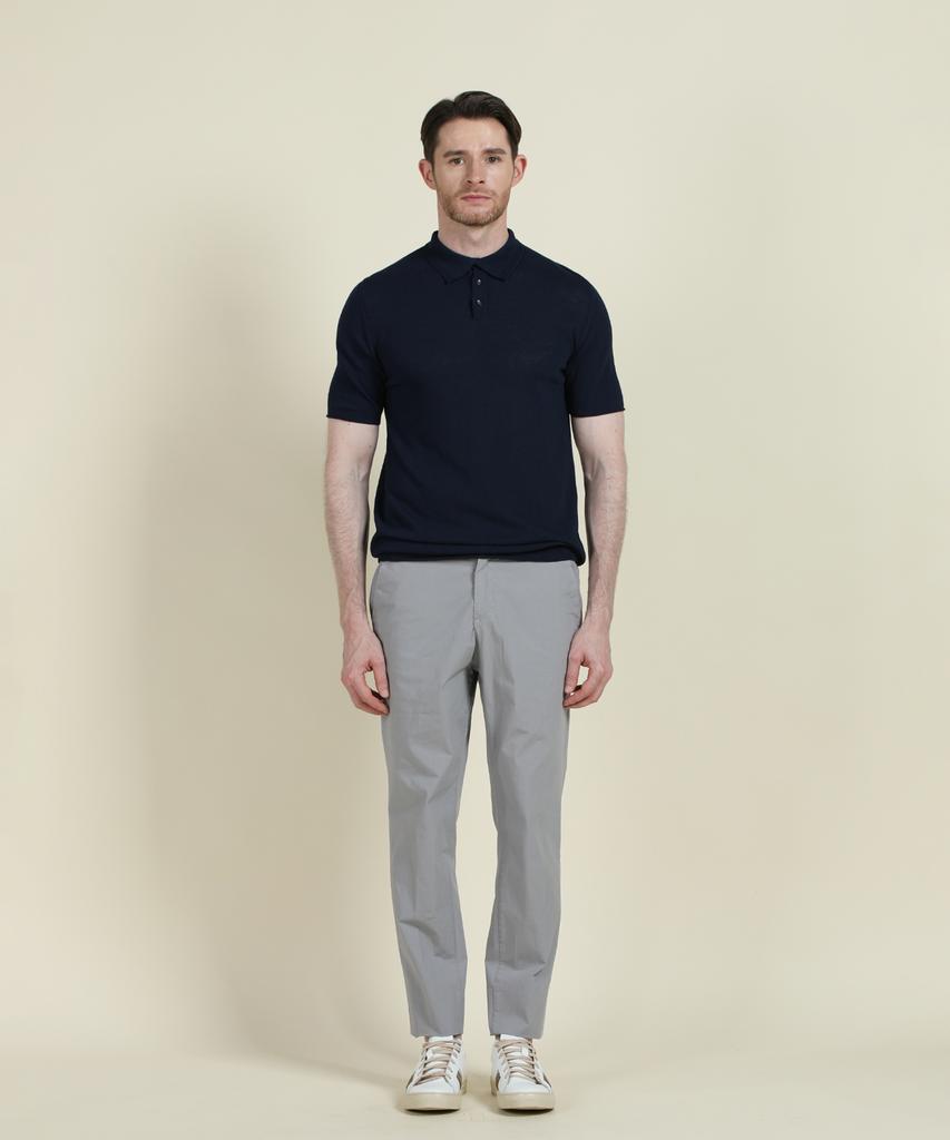 PANICALE Navy Herringbone Short Sleeve Polo Knit