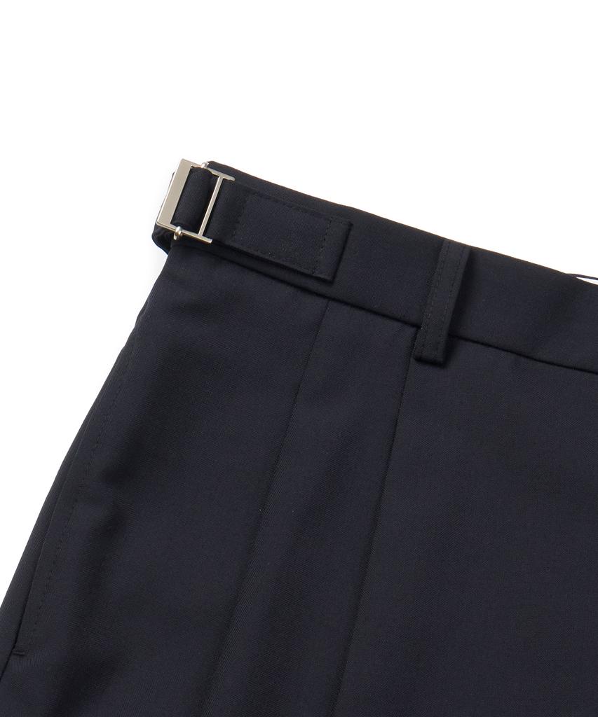 Neibieol Tropical Wool Double-Pleat Wide Pants - Deep Navy