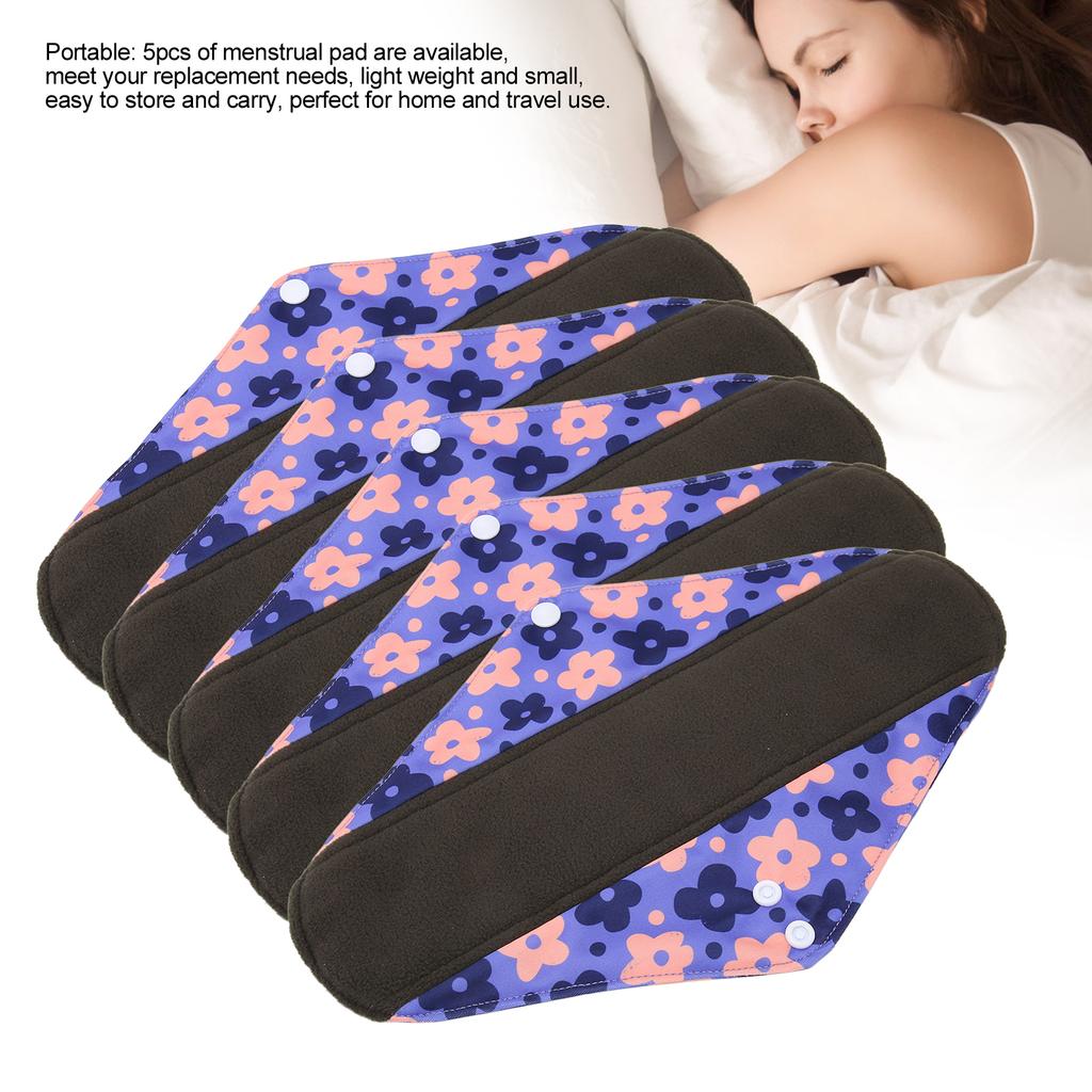 5pcs Washable Reusable Sanitary Pad Women Travel Portable Soft Brthable Printed Elegant Menstrual Pad