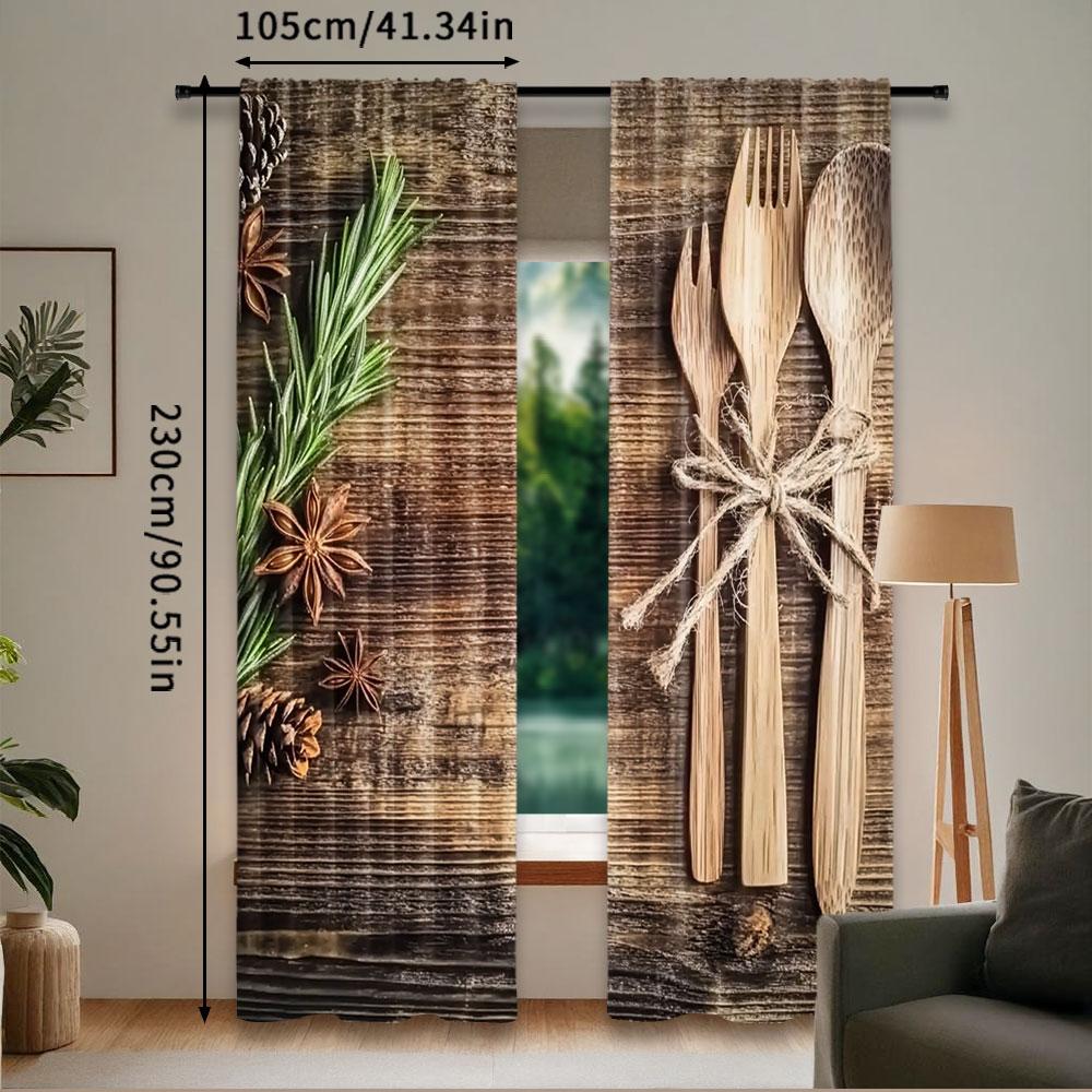 2Pcs Kitchen Curtains Chopping Board Tableware Theme Curtains Arts Theme Curtain Apply To Kitchen Restaurant Cafe