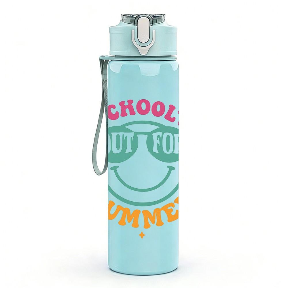 1PC School's Out For Summer Badge 750ml Color Plastic Sports Water Bottle Leakproof Flip Straw Lid Suitable for Sports Office Home Use