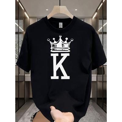 Europäische Größen Klassisches Rundhals-Herrenmode Lässig Trendiges Grafik-T-Shirt Buchstabe K Design Herrenbekleidung für Erwachsene Herren Urlaubsgeschenk Freizeitkleidung