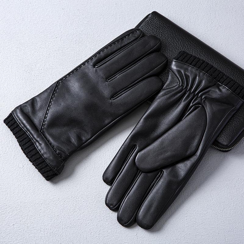 Men's Sheepskin Fleece Gloves Outdoor Cycling Business Winter Warm Touch Screen Genuine Leather Gloves