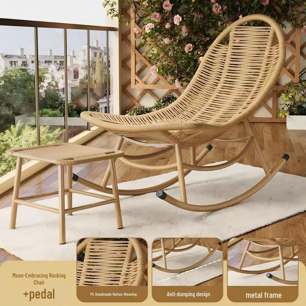 Adult Rattan Rocking Recliner for Garden, Balcony, or Courtyard