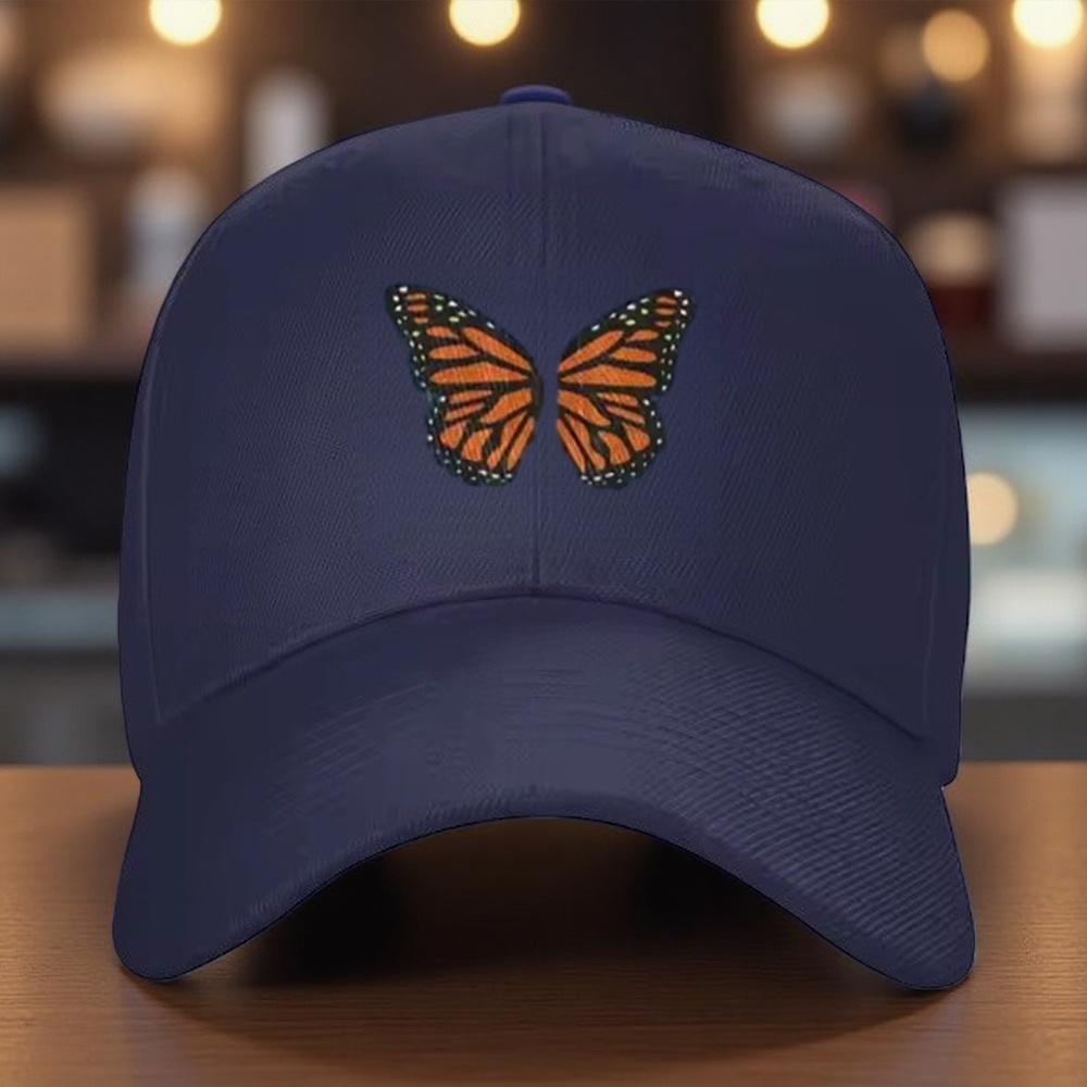 Monarch Butterfly Embroidered Baseball Cap Adjustable Cotton Casual Sports Outdoor Hat for Adult