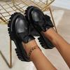 Fashion College Style Black Japan School Uniform Shoes Women Big Bowtie Chunky Platform Pumps Woman Thick Bottom Patent Leather Loafers