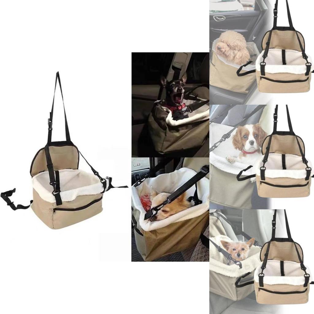 Durable Beige Dog Car Seat Carrier Breathable Pet Travel Bag For Safe Journeys