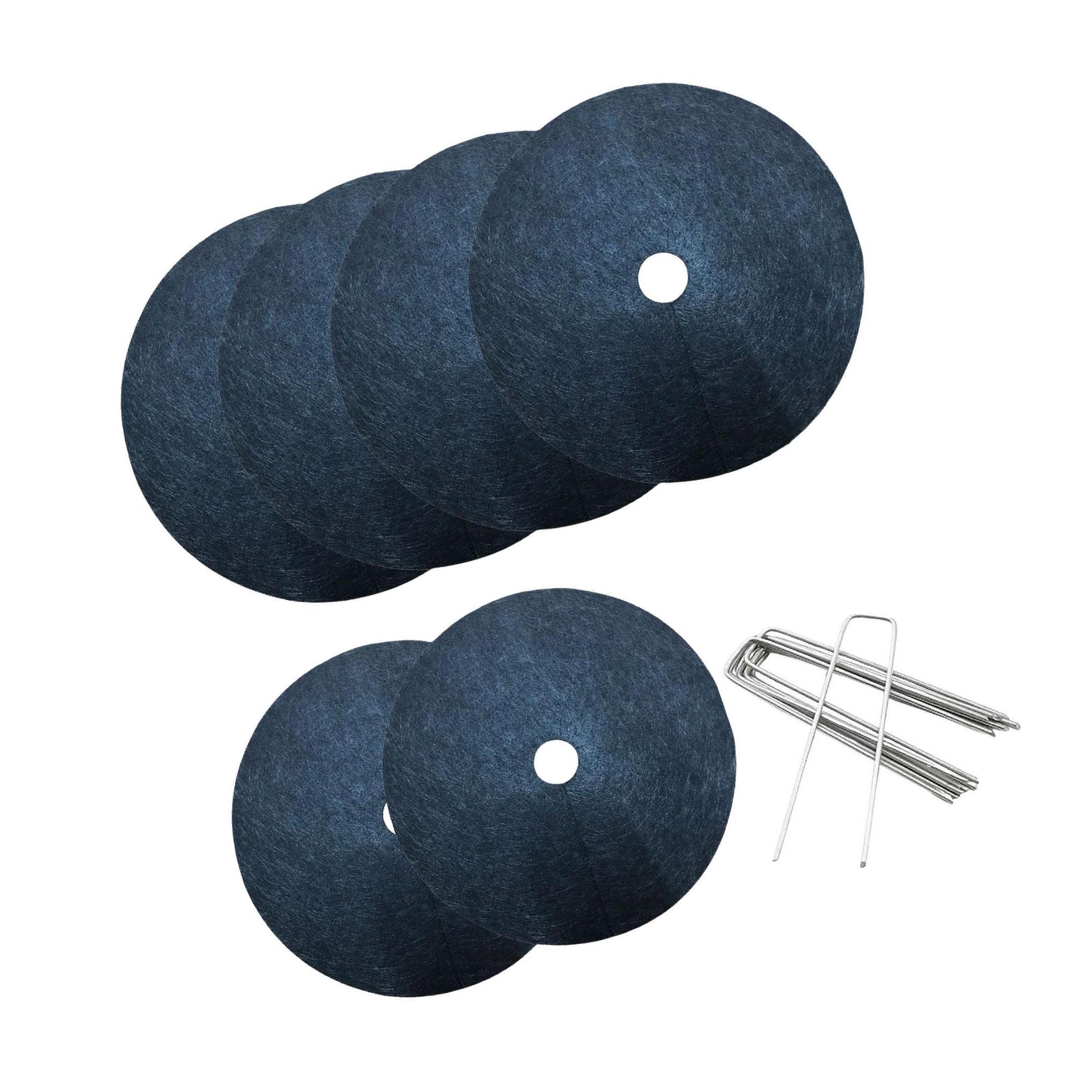 

6 шт. нетканых тканевых ковриков для защиты деревьев от сорняков с колышками для садовых растений