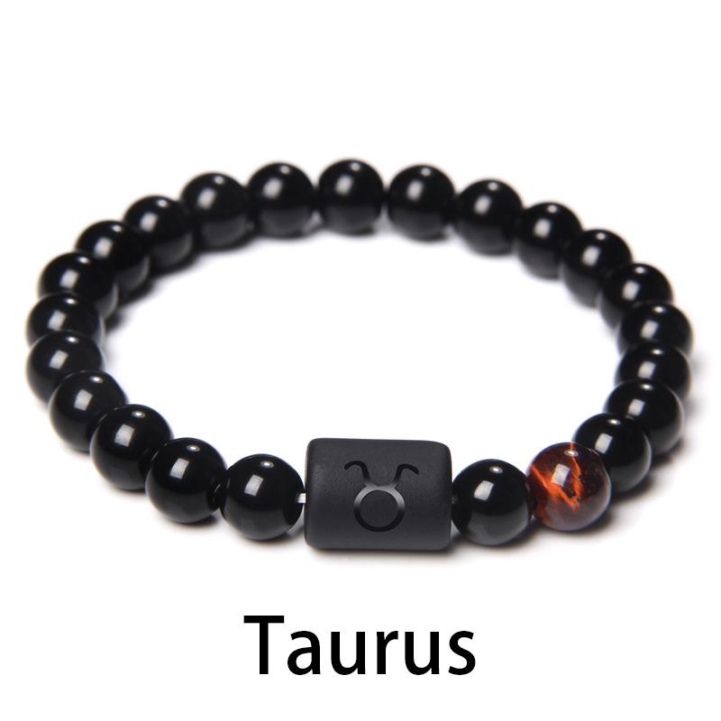 Paar-Armband mit 12 Sternbildern und Sternzeichen-Perlen, natürlicher schwarzer Onyx-Stein, elastisches Bettelarmband für Frauen und Männer, Geburtstagsgeschenk