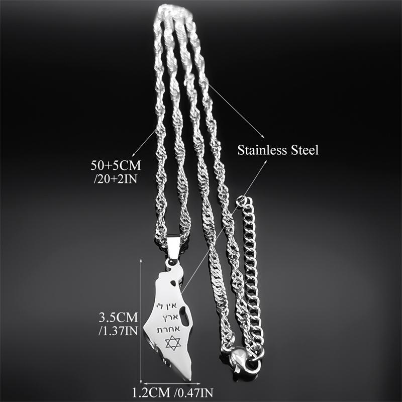 Israel Karte Land Anhänger Halskette für Frauen Männer Edelstahl Silber Farbe Magen Je Davidstern Hebräische Kette Schmuck