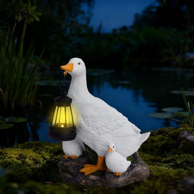 JYL/135,Garden Statue Simulation Duck Family Solar Outdoor Light for Garden Decor Resin Landscape